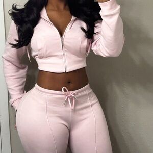 Pink ZARA Two Piece Flare Pants Set